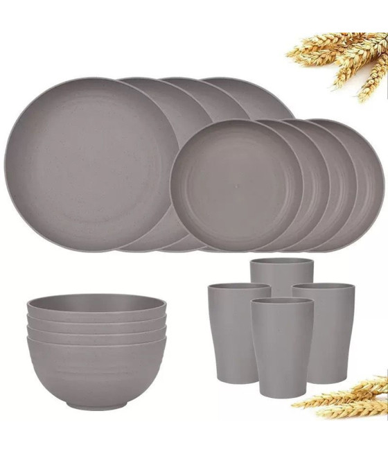 SET 16 STOVIGLIE IN PAGLIA DI GRANO INFRANGIBILI POSATE RIUTILIZZABILI