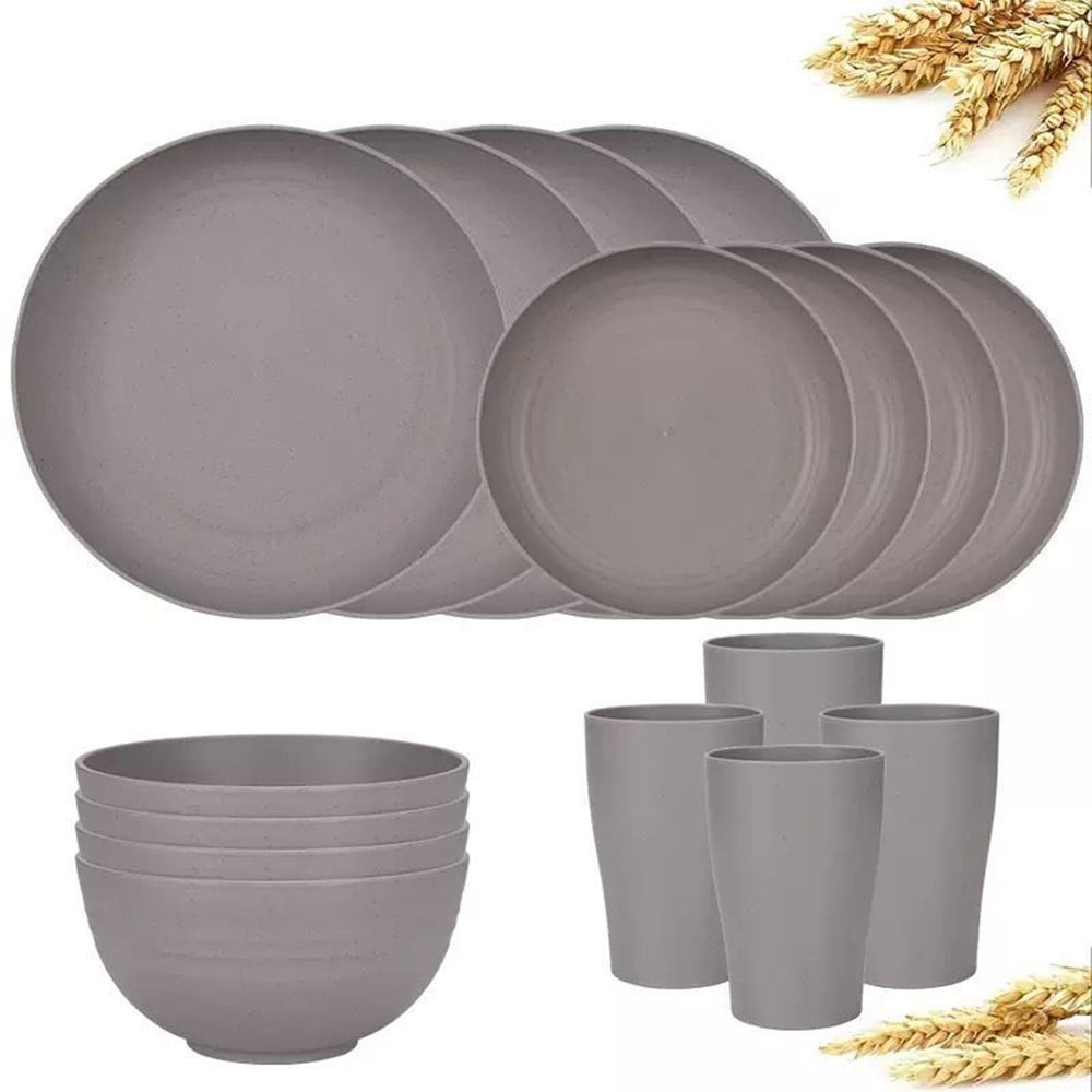 SET 16 STOVIGLIE IN PAGLIA DI GRANO INFRANGIBILI POSATE RIUTILIZZABILI
