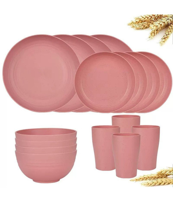 SET 16 STOVIGLIE IN PAGLIA DI GRANO INFRANGIBILI POSATE RIUTILIZZABILI