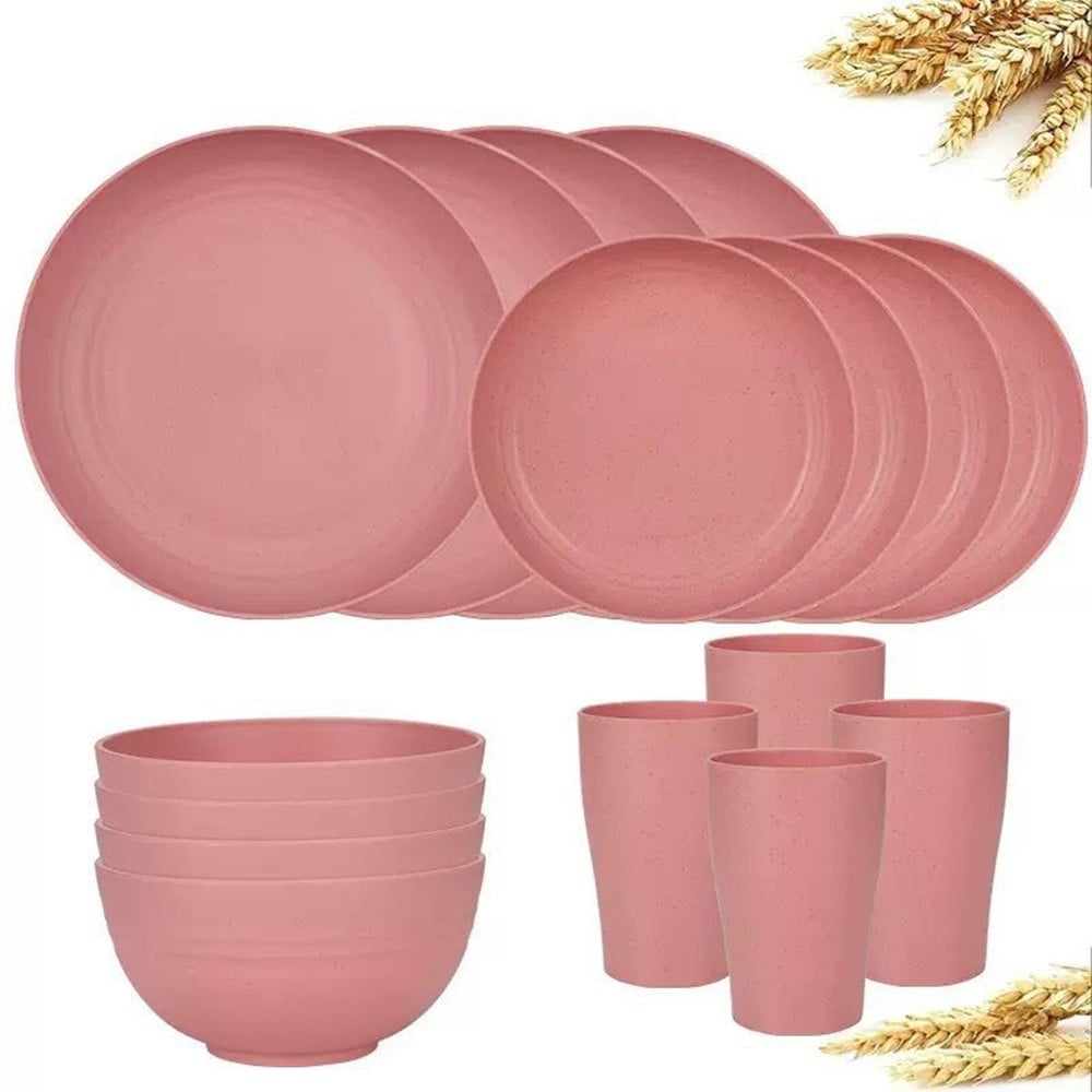 SET 16 STOVIGLIE IN PAGLIA DI GRANO INFRANGIBILI POSATE RIUTILIZZABILI