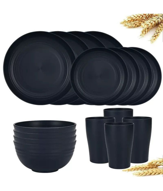 SET 16 STOVIGLIE IN PAGLIA DI GRANO INFRANGIBILI POSATE RIUTILIZZABILI