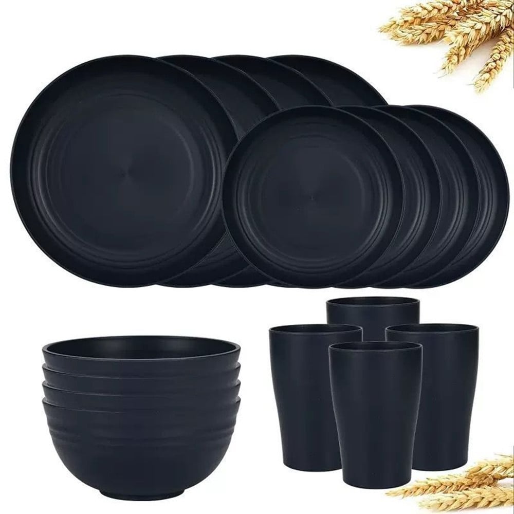 SET 16 STOVIGLIE IN PAGLIA DI GRANO INFRANGIBILI POSATE RIUTILIZZABILI