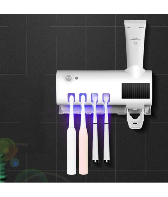 STERILIZZATORE PORTA SPAZZOLINO DENTI DISPENSER DENTIFRICIO PARETE UV