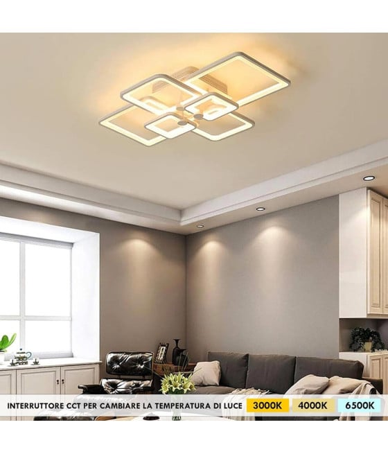 PLAFONIERA LED 70W CCT 6 QUADRATI LAMPADA GEOMETRICA C26-B3C