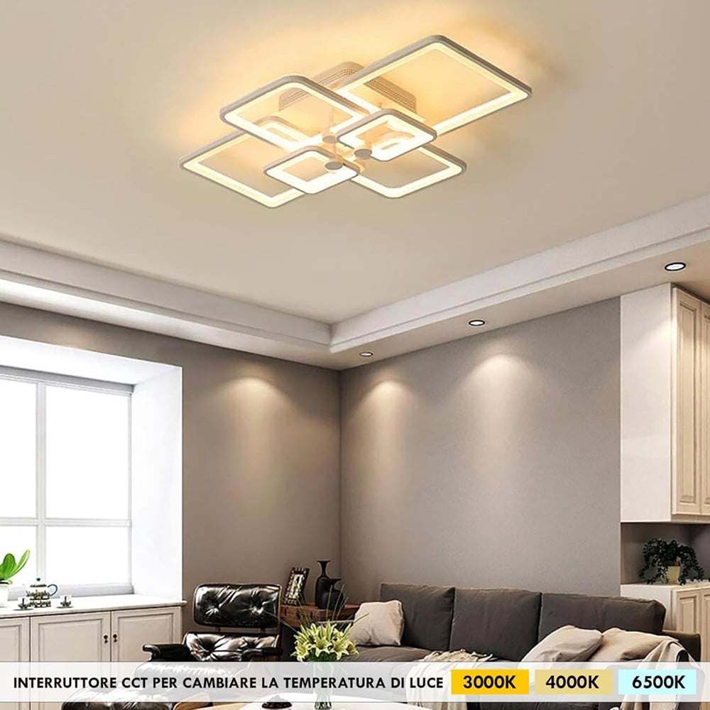 PLAFONIERA LED 70W CCT 6 QUADRATI LAMPADA GEOMETRICA C26-B3C