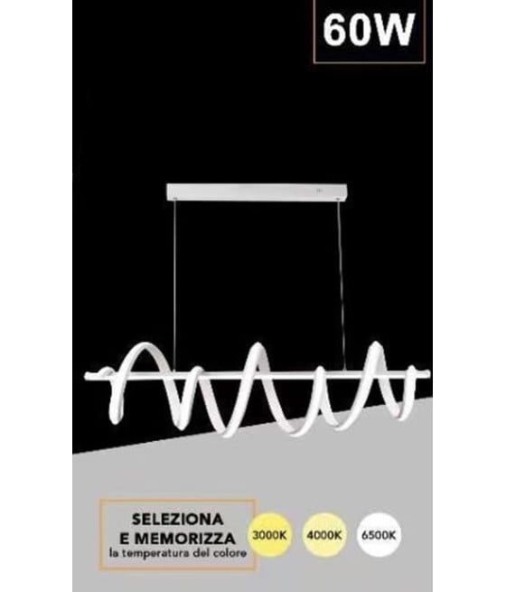 LAMPADARIO LED 60 WATT LAMPADA TWIST BIANCO STILIZZATO CCT A68-B3C