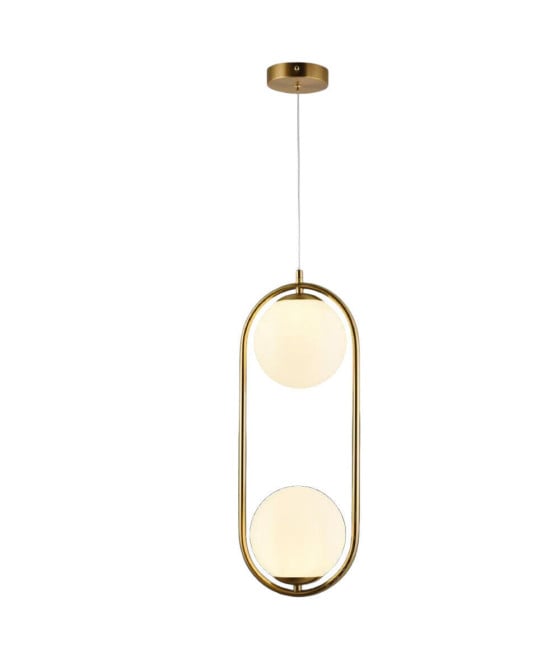 LAMPADARIO SOSPENSIONE OVALE BRONZO CON DUE SFERE VETRO METALLO G9 A33