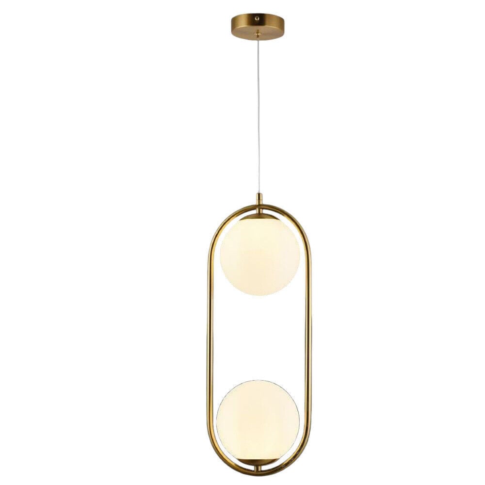 LAMPADARIO SOSPENSIONE OVALE BRONZO CON DUE SFERE VETRO METALLO G9 A33