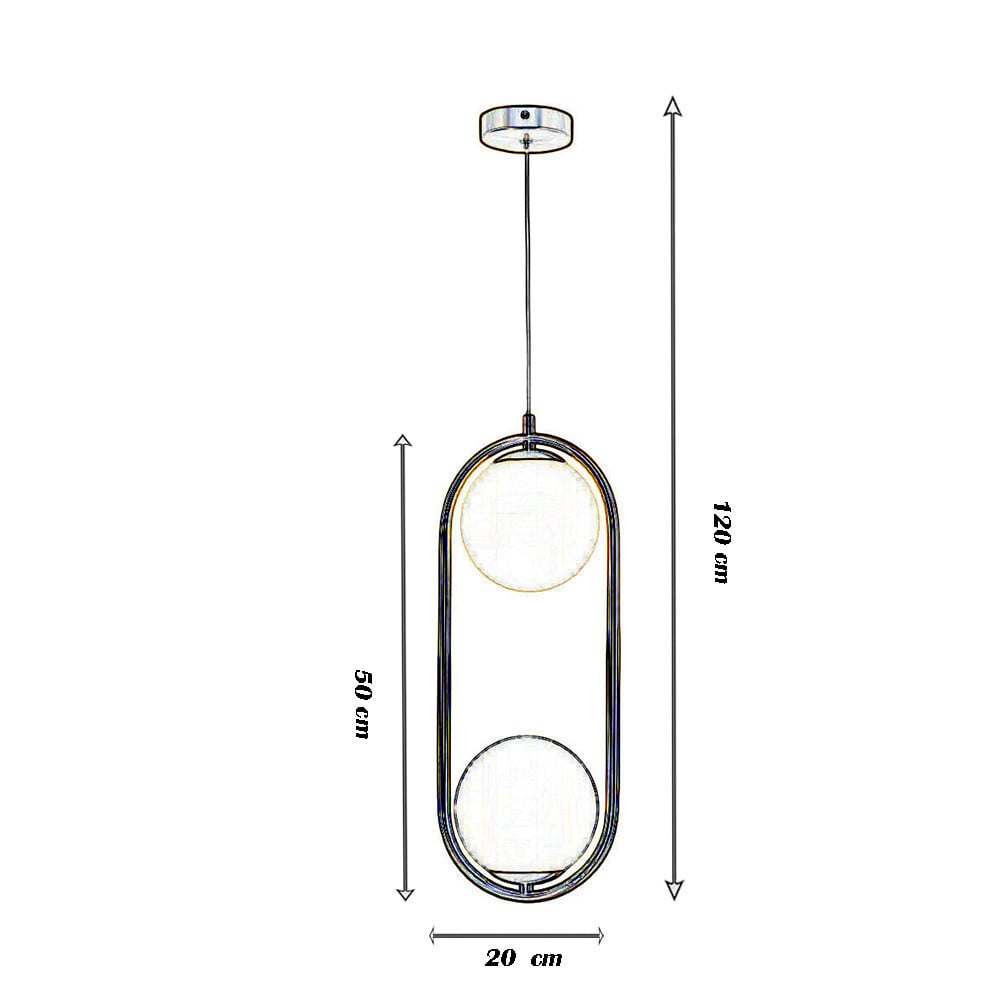 LAMPADARIO SOSPENSIONE OVALE BRONZO CON DUE SFERE VETRO METALLO G9 A33