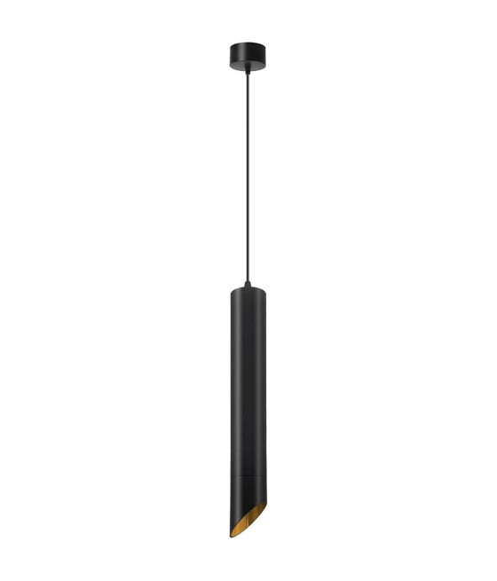 LAMPADARIO A CILINDRO ASIMMETRICO NERO CON INTERNO ORO GU10 TS187