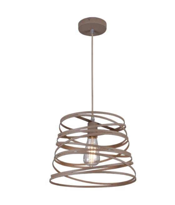 LAMPADARIO SOSPENSIONE PARALUME METALLO VORTICE TRAFORATO TORTORA A08