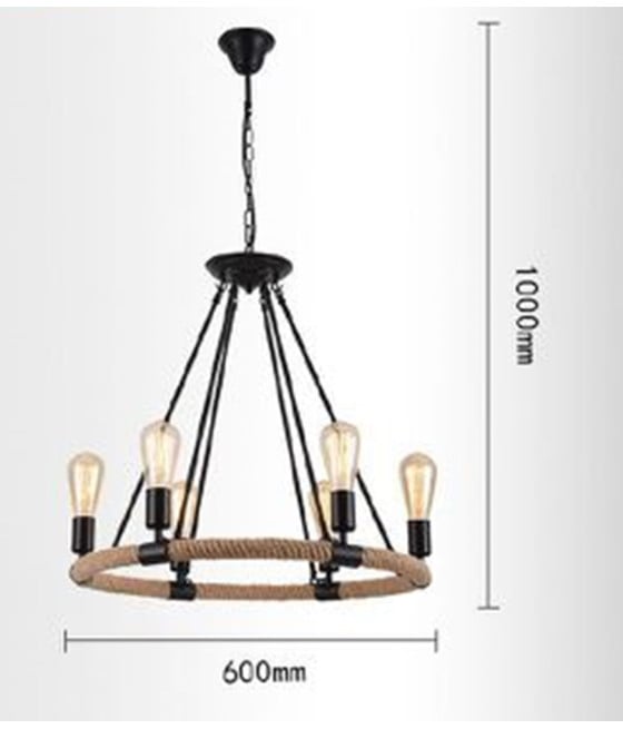 LAMPADARIO ROTONDO RUSTICO CANAPA METALLO E27 LAMPADA INDUSTRIALE A20