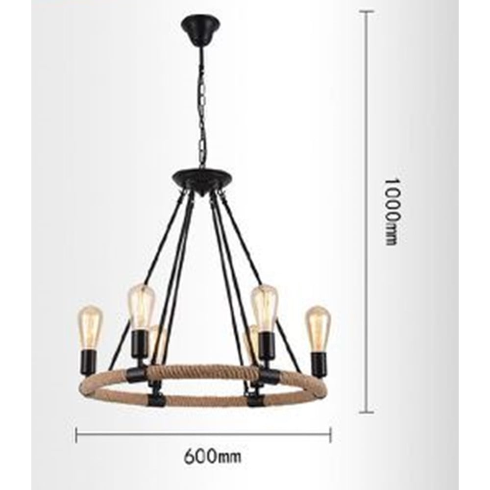 LAMPADARIO ROTONDO RUSTICO CANAPA METALLO E27 LAMPADA INDUSTRIALE A20