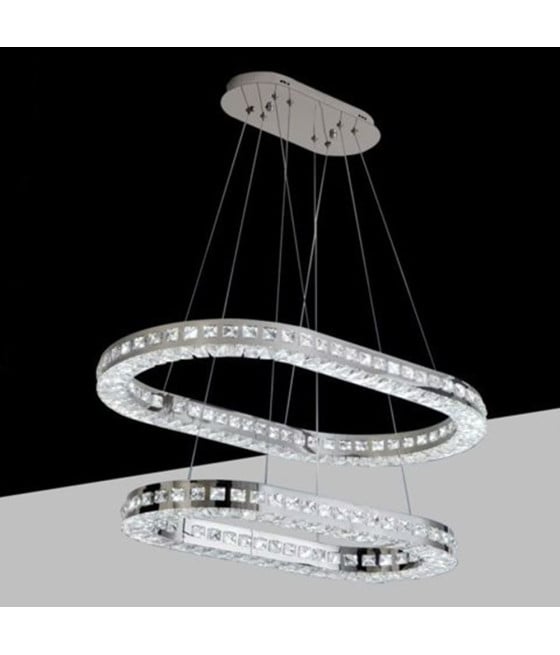 LAMPADARIO A LED 46W A SOSPENSIONE CCT CON 2 ANELLI CRISTALLI B49-3C