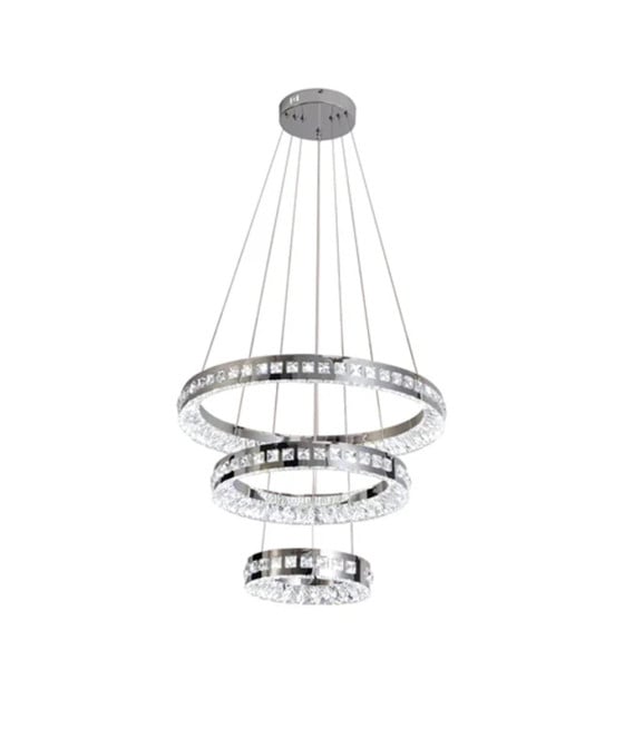 LAMPADARIO LED A SOSPENSIONE SOFFITTO 46W CCT 3 ANELLI CRISTALLI B50-3C