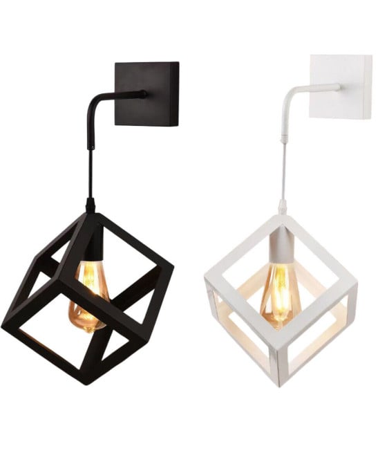 APPLIQUE PARETE PENDENTE FORMA CUBO 3D STILE MINIMAL PORTALAMPADA E27 AQ52
