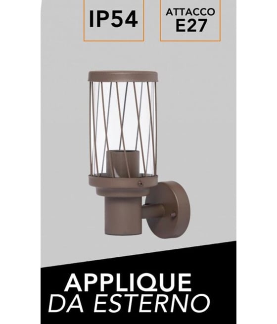 APPLIQUE LANTERNA MODERNA ESTERNO ALLUMINIO ROSSO RUGGINE E27 ESM-02C