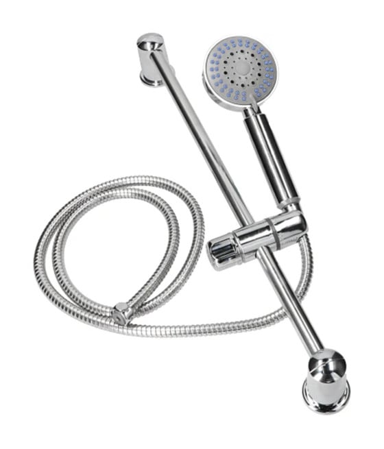 SET DOCCIA CON ASTA SALISCENDI SOFFIONE DOCCETTA 5 GETTI TUBO FLESSIBILE