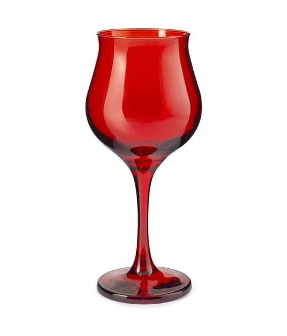 6 CALICI VINO ROSSO 37 CL FORMA TULIPANO VETRO ROSSO FESTIVO BRINDISI