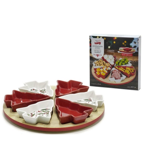 ANTIPASTIERA 6 POSTI BASE BAMBOO Ø27CM GIREVOLE 6 COPPETTE ALBERI NATALE