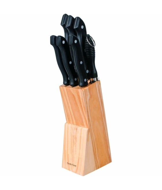 SET CEPPO COLTELLI IN ACCIAIO DA CUCINA 8PZ CON STAND IN LEGNO