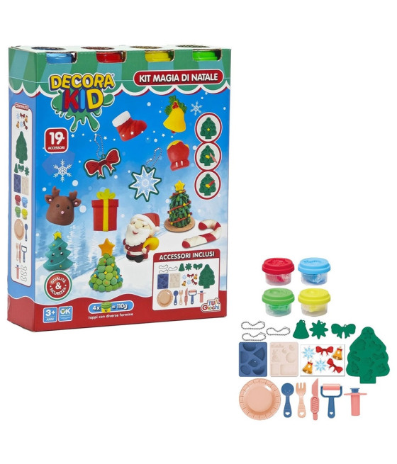 KIT GIOCO PER BAMBINI CREATIVO TEMA NATALIZIO PLASTILINA 19 ACCESSORI