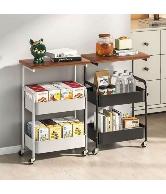 CARRELLO PORTAOGGETTI A 3 LIVELLI ORGANIZZATORE SCORREVOLE PIANO LEGNO