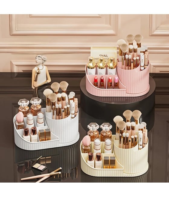 ORGANIZZATORE TRUCCO COSMETICI ROTANTE CON PORTAPENNELLI MULTISCOMPARTO