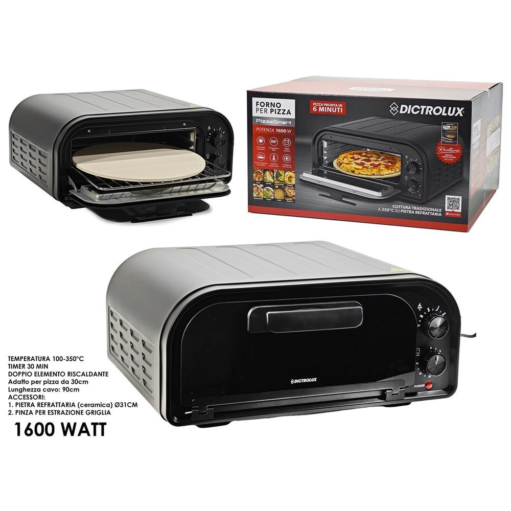FORNO PIZZA PIETRA REFRATTARIA 1600W COTTURA RAPIDA DOPPIO RISCALDANTE
