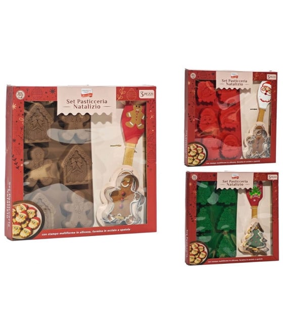 SET PASTICCERIA NATALIZIO 3PZ STAMPO MULTIFORME FORMINA SPATOLA