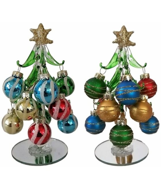 DECORAZIONE NATALIZIA ALBERO NATALE 15CM IN VETRO CON PALLINE ADDOBBI