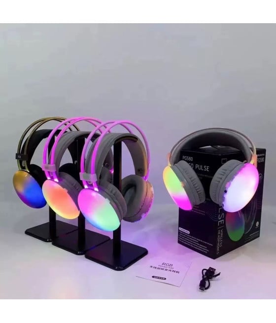 CUFFIE WIRELESS RICARICABILE BLUETOOTH LUCI RGB LED MUSICA SMARTPHONE