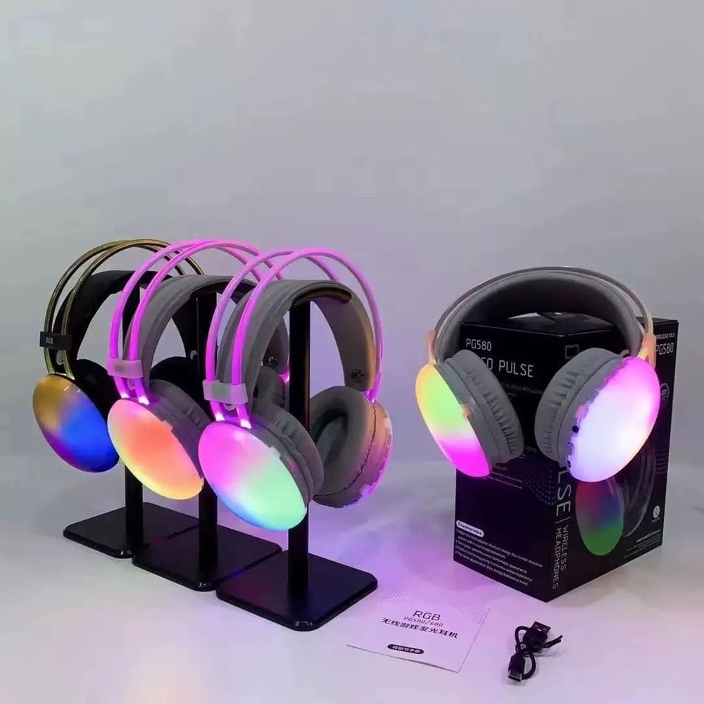 CUFFIE WIRELESS RICARICABILE BLUETOOTH LUCI RGB LED MUSICA SMARTPHONE