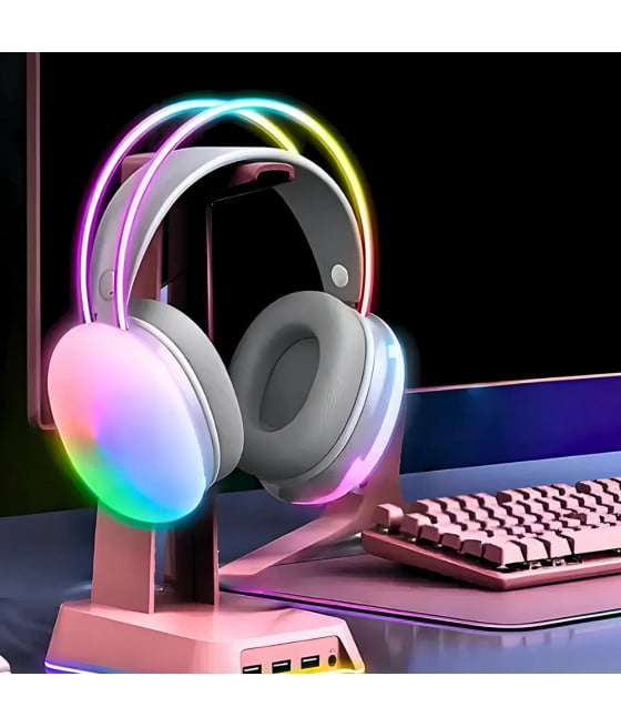 CUFFIE WIRELESS RICARICABILE BLUETOOTH LUCI RGB LED MUSICA SMARTPHONE