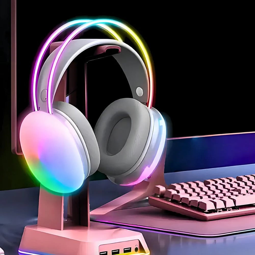 CUFFIE WIRELESS RICARICABILE BLUETOOTH LUCI RGB LED MUSICA SMARTPHONE