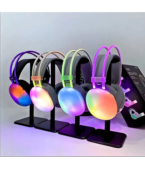 CUFFIE WIRELESS RICARICABILE BLUETOOTH LUCI RGB LED MUSICA SMARTPHONE