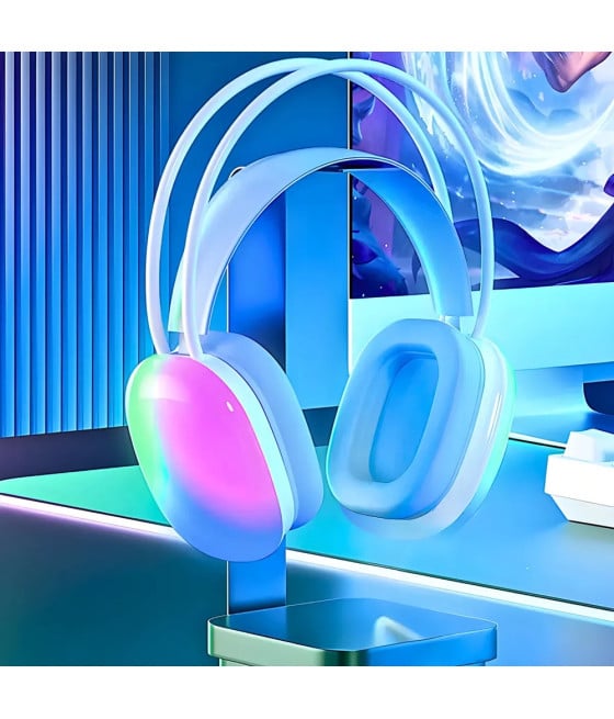 CUFFIE WIRELESS RICARICABILE BLUETOOTH LUCI RGB LED MUSICA SMARTPHONE