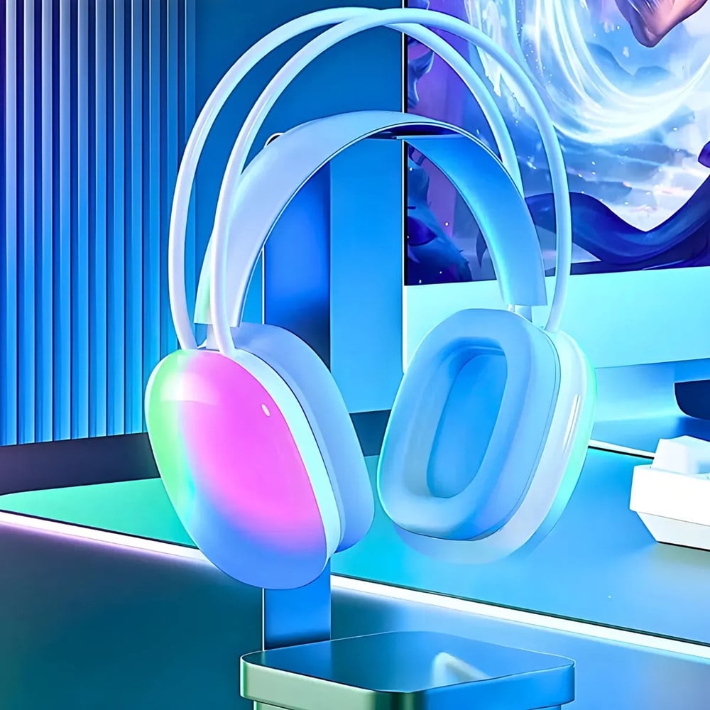 CUFFIE WIRELESS RICARICABILE BLUETOOTH LUCI RGB LED MUSICA SMARTPHONE