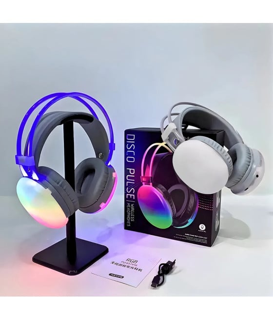CUFFIE WIRELESS RICARICABILE BLUETOOTH LUCI RGB LED MUSICA SMARTPHONE