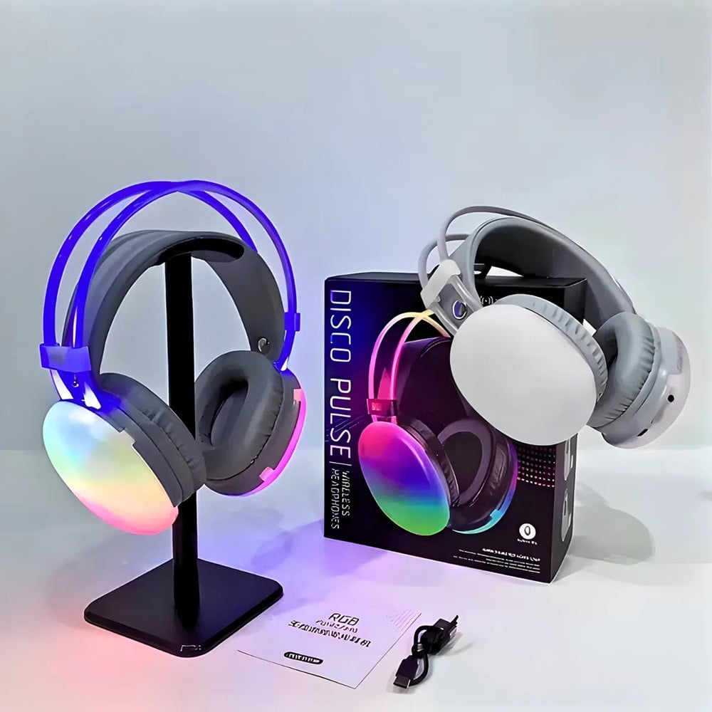 CUFFIE WIRELESS RICARICABILE BLUETOOTH LUCI RGB LED MUSICA SMARTPHONE