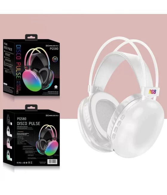 CUFFIE WIRELESS RICARICABILE BLUETOOTH LUCI RGB LED MUSICA SMARTPHONE