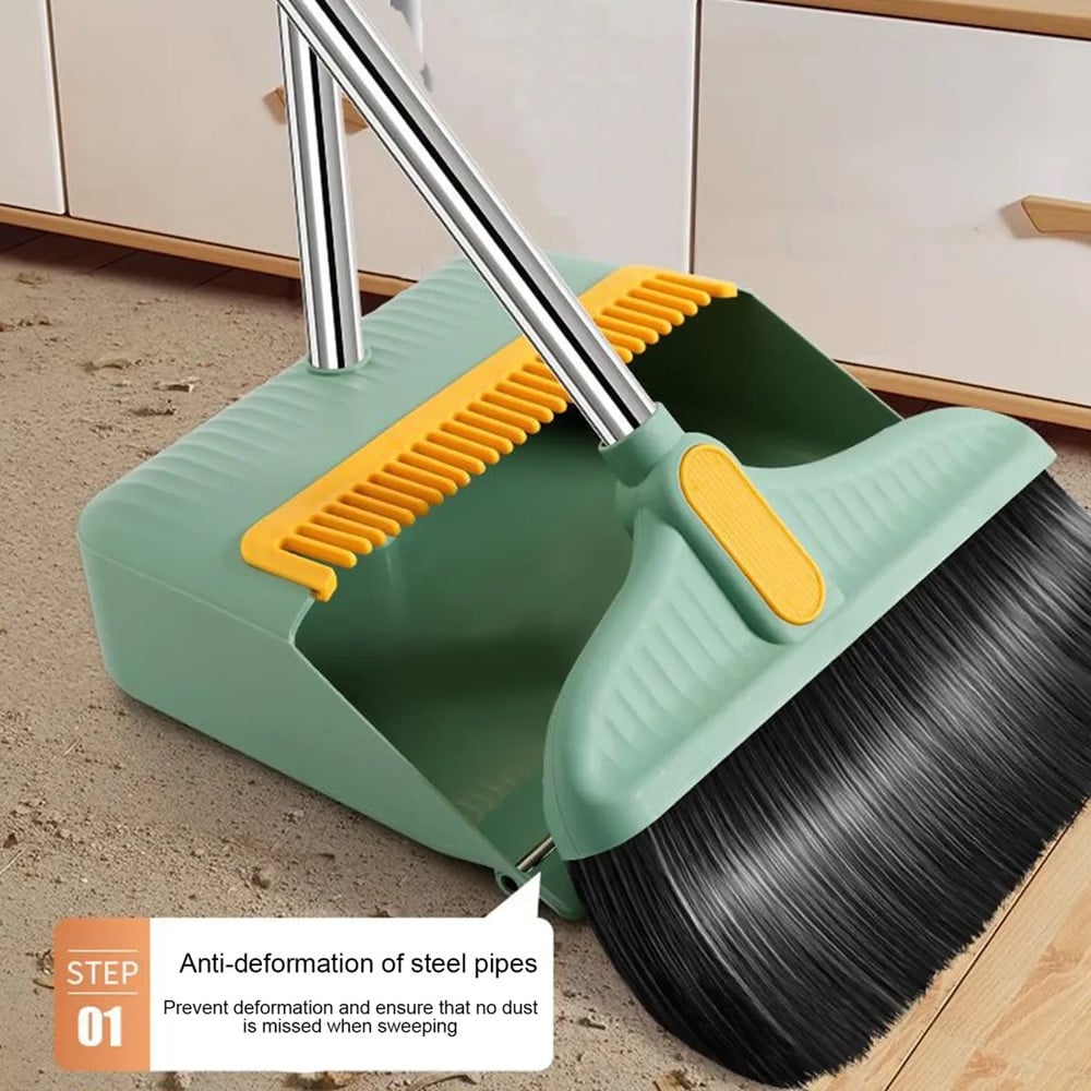 SET COMBINATO SCOPA + PALETTA DENTI 2 IN 1 MANICI ACCIAIO PULIZIA CASA