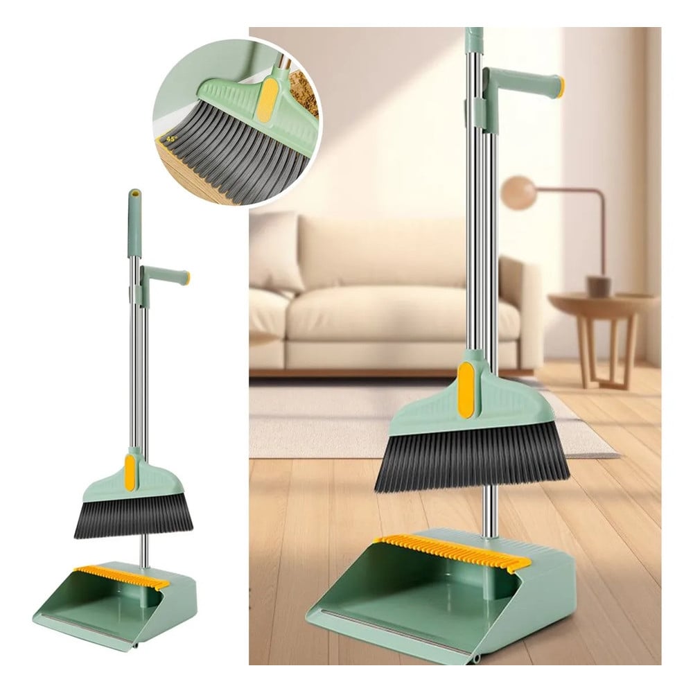 SET COMBINATO SCOPA + PALETTA DENTI 2 IN 1 MANICI ACCIAIO PULIZIA CASA