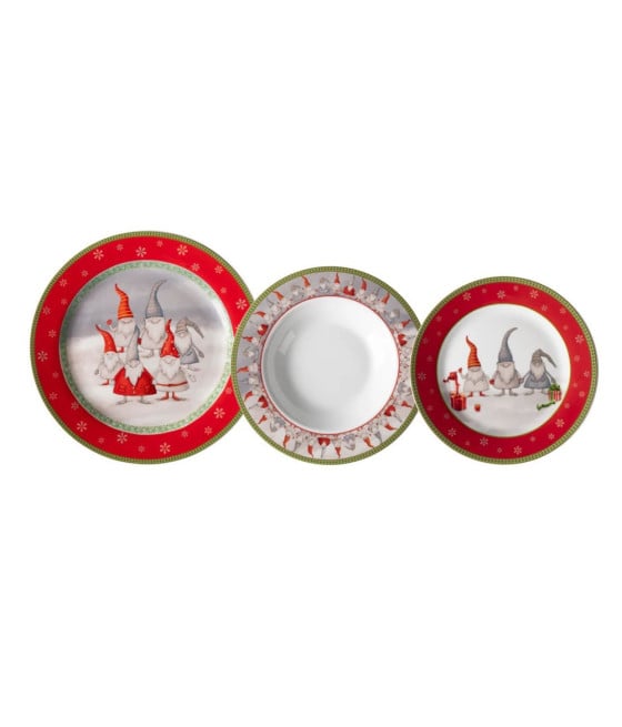 SET SERVIZIO DI PIATTI IN PORCELLANA 18PZ DESIGN CON GNOMI NATALIZIO