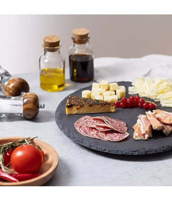 VASSOIO TONDO IN ARDESIA GIREVOLE TAGLIERE NERO Ø30CM PIETRA NATURALE