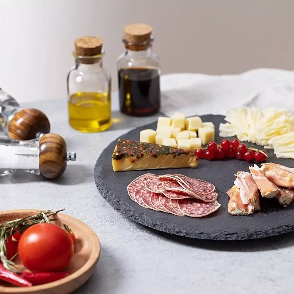 VASSOIO TONDO IN ARDESIA GIREVOLE TAGLIERE NERO Ø30CM PIETRA NATURALE