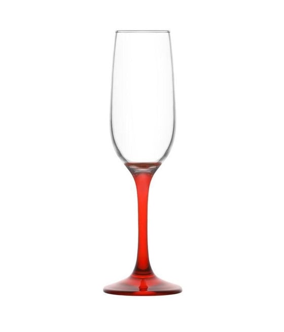 SET 6 CALICI FLUTE CHAMPAGNE SPUMANTE IN VETRO CON GAMBO ROSSO 215 CC