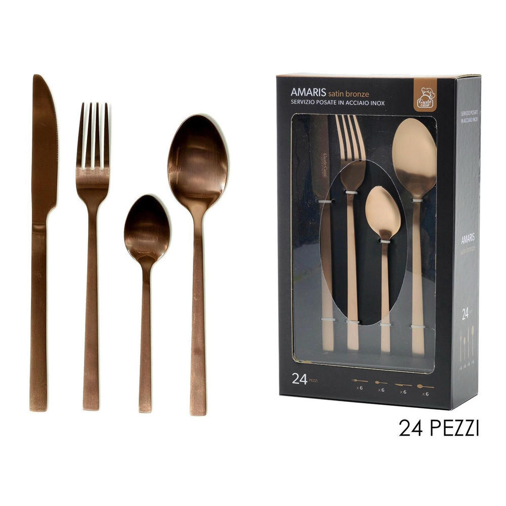 SET SERVIZIO DI POSATE IN ACCIAIO INOX BRONZO SATINATO DA 24PZ