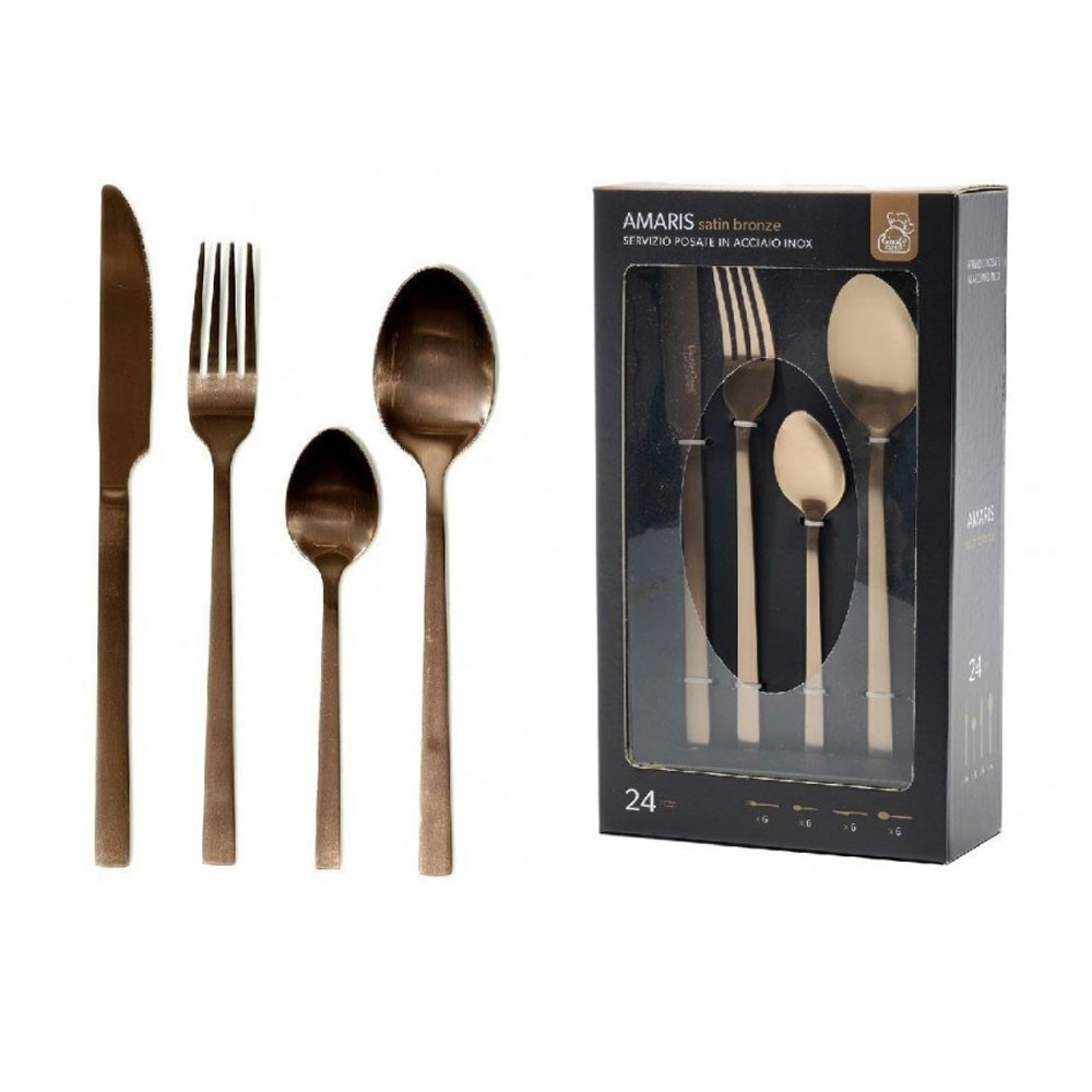 SET SERVIZIO DI POSATE IN ACCIAIO INOX BRONZO SATINATO DA 24PZ