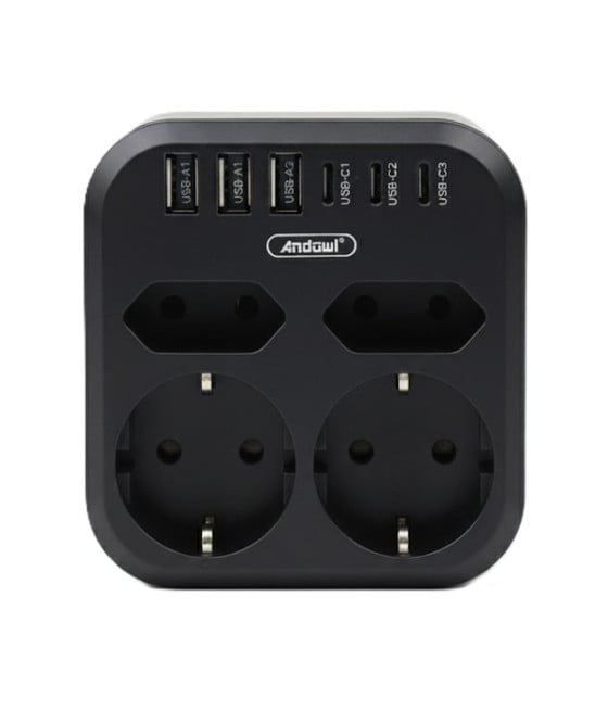 MULTIPRESA 10IN1 A 4 SLOT CON 6 PORTE DI RICARICA RAPIDA 3500W Q-PX320